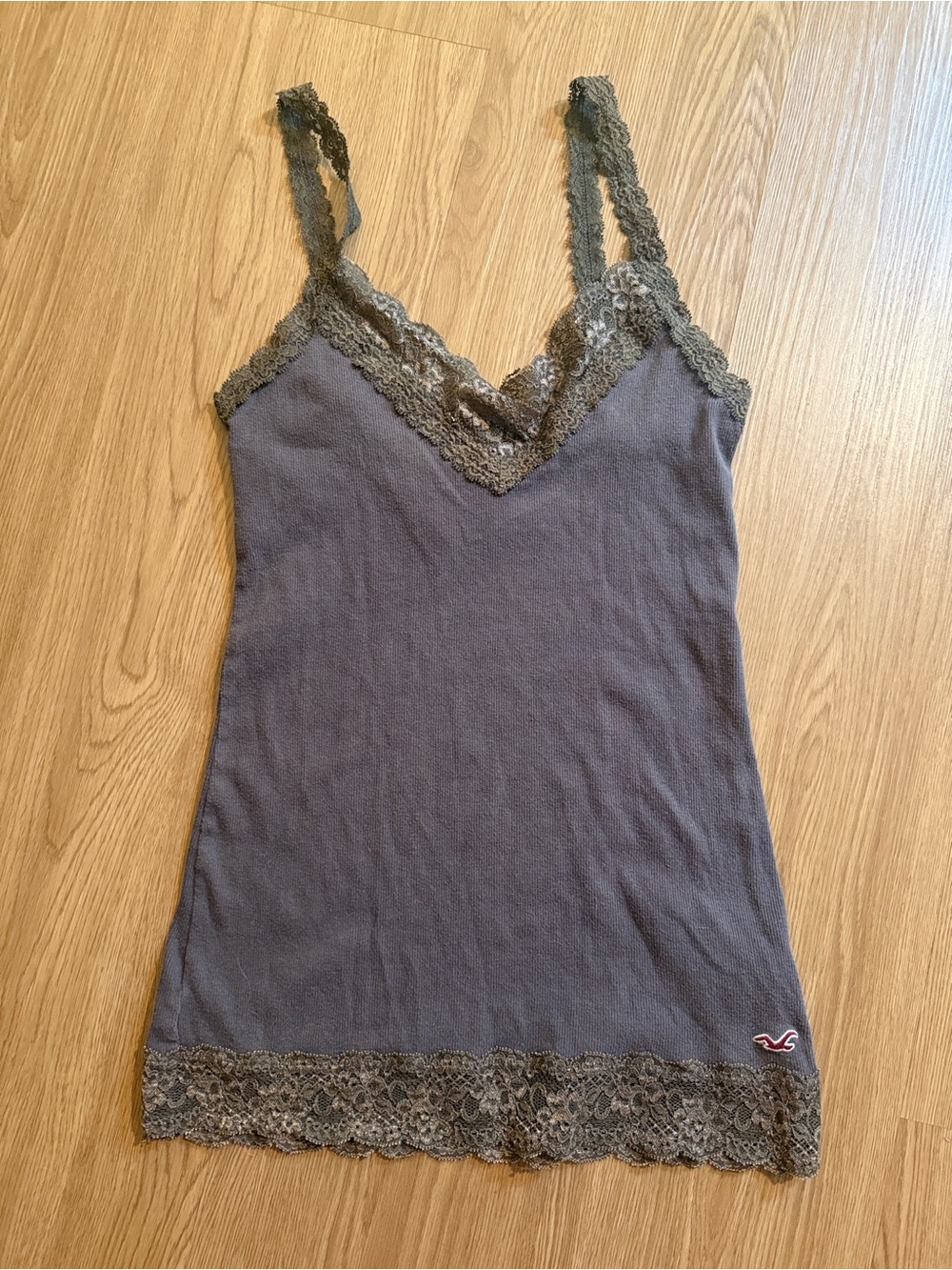 Vintage Y2K Hollister Ribbed Long Tank Top with Lace Trim